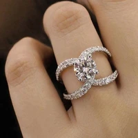 simple hollow design fashion rhinestones zircon rings for women accessories wedding engagement jewelry gift