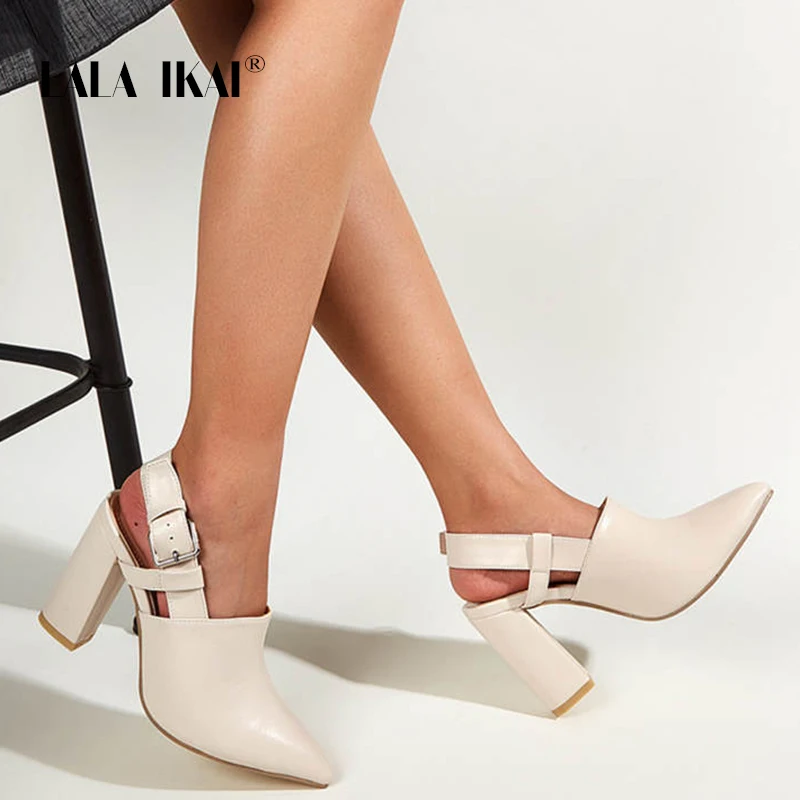 

Женские босоножки с острым носком LALA IKAI, новые офисные туфли-лодочки большого размера на высоком каблуке с ремешком и пряжкой, 2021