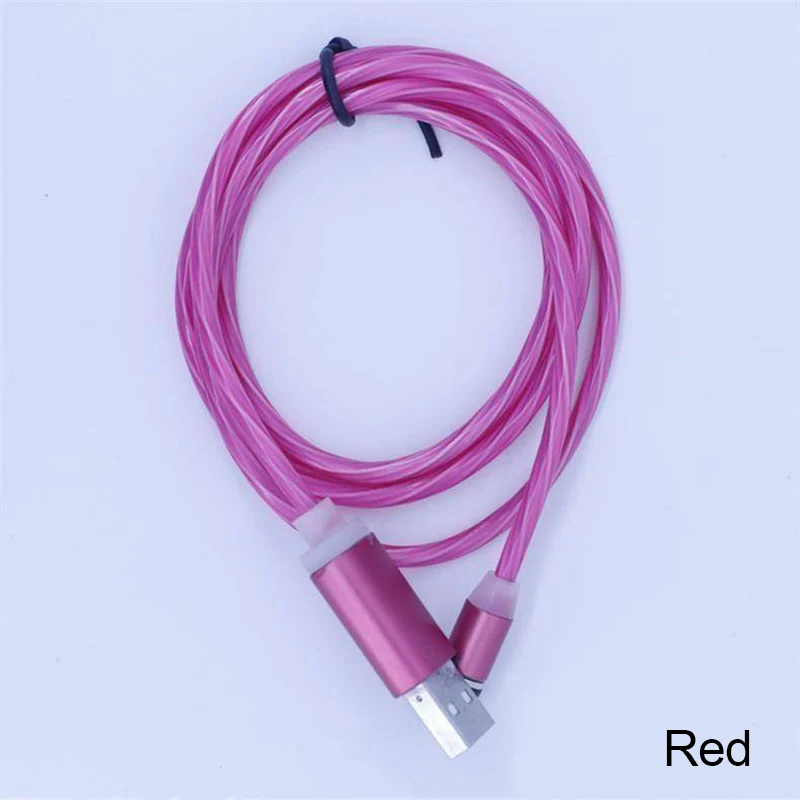 2 м светодиодный светящийся поток данных USB зарядное устройство type C/Micro USB/8 контактный кабель для зарядки для iPhone X samsung Galaxy Note зарядный провод шнур - Цвет: Red