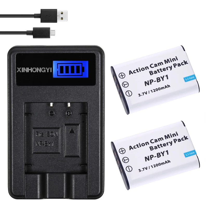 2 шт. NP-BY1 батарея NPBY1 np by1 батареи + USB зарядное устройство для Sony HDR-AS100v HDR-AZ1 AZ1VR AZ1VB