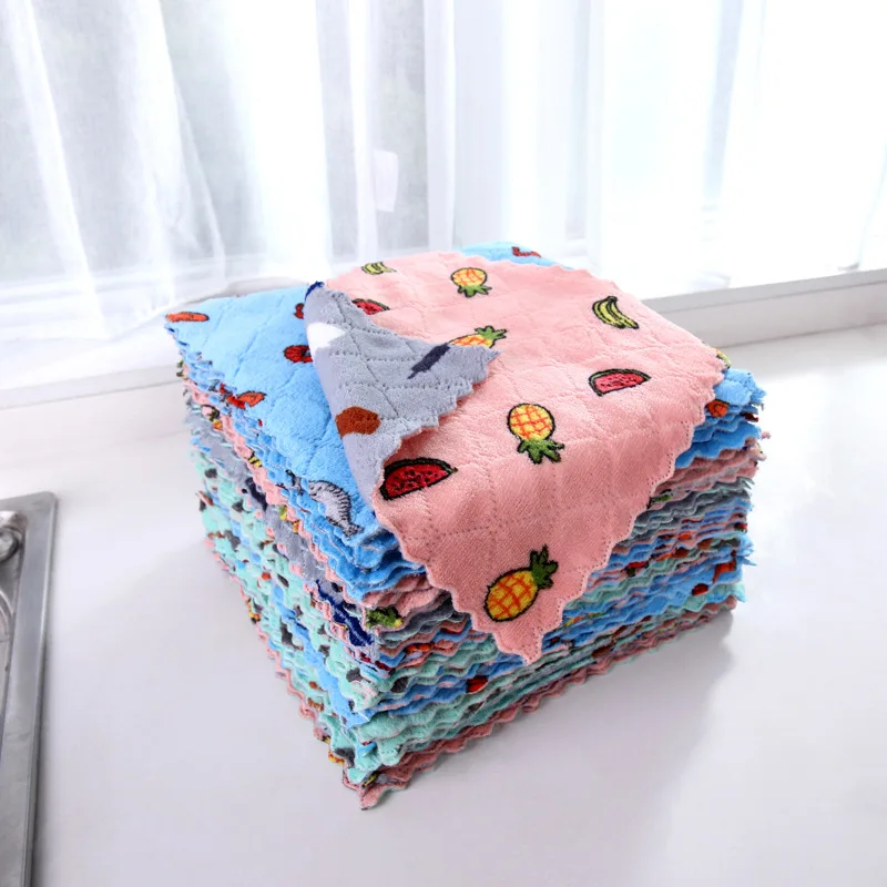 

Double-layer Absorbent Microfiber Dish Cloth Non-stick Oil Household Cleaning Wiping Towel Kichen Cleaning Tools