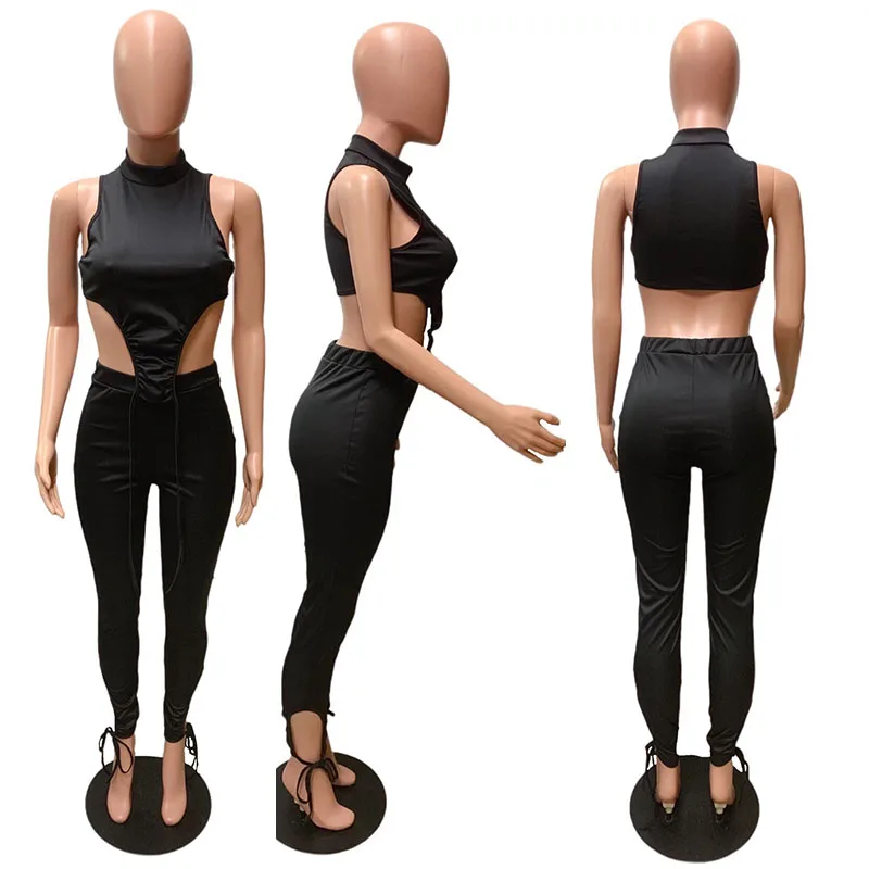 

ZKYZWX Aesthetic Bandage Tracksuit Two Piece Outfits for Women Summer Fashion Crop Top and Sweatpants Loungewear Matching Sets