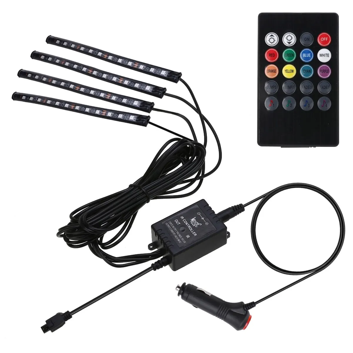 

Mayitr Colorful RGB 5050 SMD 12LED Auto Control Decorative Lamp Kit Car Interior Neon Atmosphere Strip Light