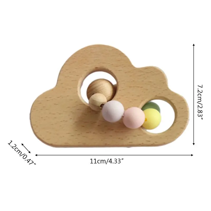 

OOTDTY Baby Teething Wooden Rattle Cloud Silicone Beads Teether Newborn Nursing Chewing Toys Shower Gifts