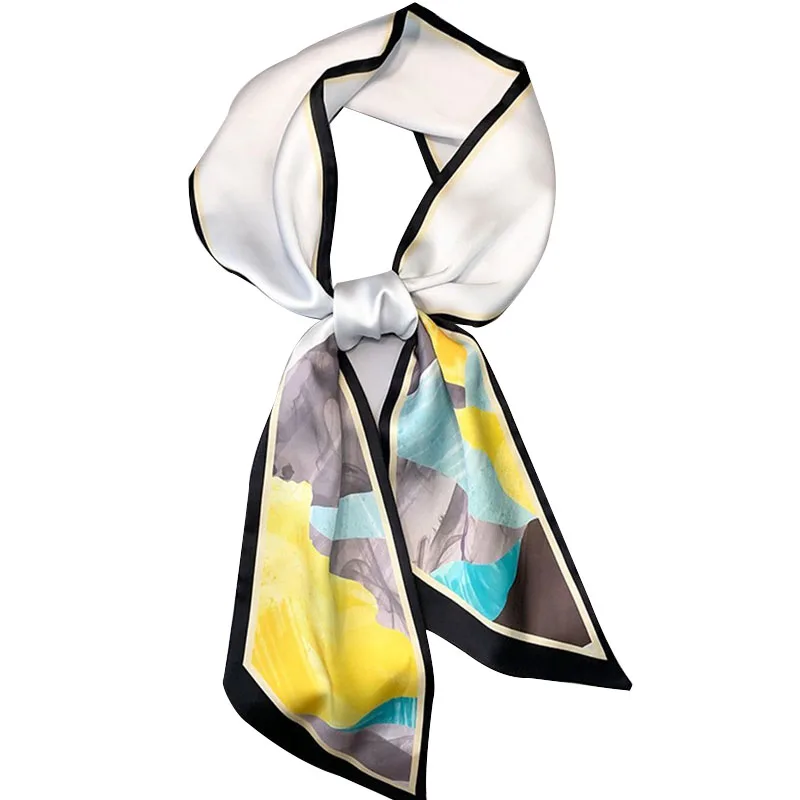 

Summer Sharp-Angled Strip Silk Scarf Female Geometric Pattern Oil Painting Pastoral Printing Sun Protection Decorative Scarf F48
