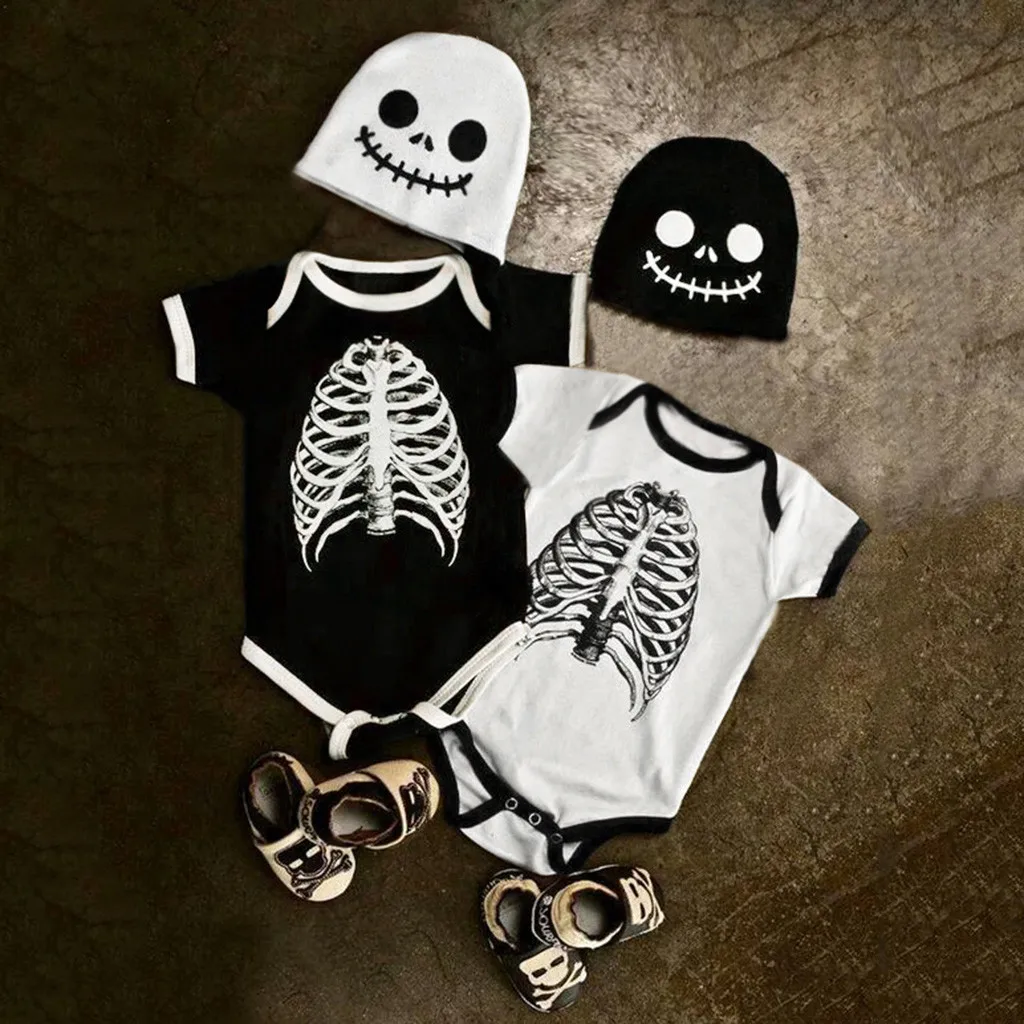 Новая детская одежда на Хэллоуин комбинезон с короткими рукавами и принтом