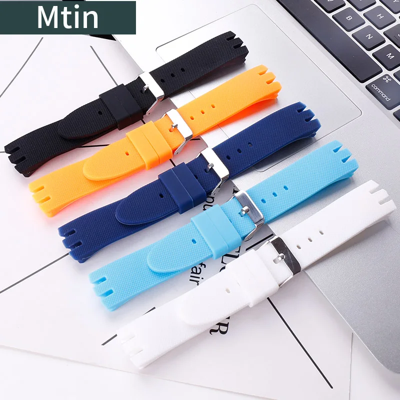 Enlarge 20mm Silicone Strap Men's Pin Buckle Watch Accessories For Swatch YTS401 409 YTB400 Outdoor Sports Rubber Watch Band Wristband