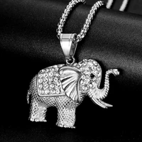 european and american original explosion exaggerated stainless steel gold plated diamond inlaid elephant mens necklace