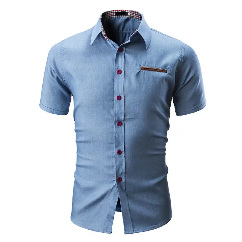 Модная мужская джинсовая рубашка Повседневная приталенная на пуговицах с