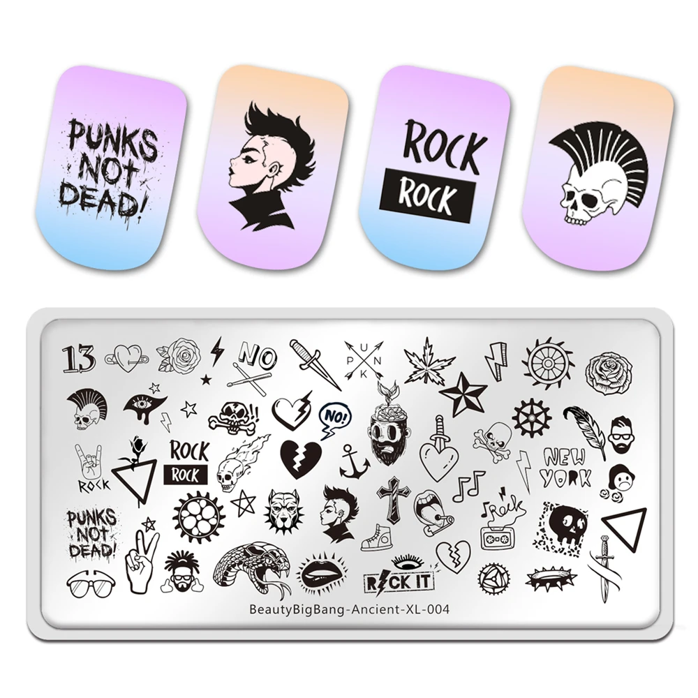 

BeautyBigBang Nail Art Template Manicure Stencils Tool Nail Stamping Plate Ancient XL-004 Punk Character Pattern Heart IMage