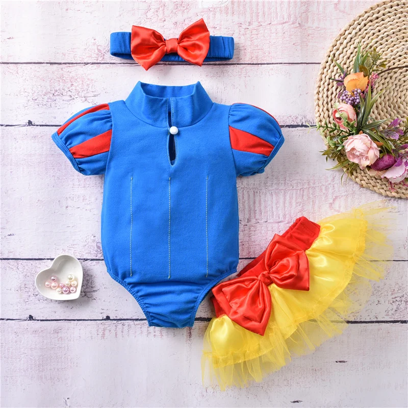 

Three Piece Baby Girl\u2019s Clothes Fresh Contrast Color Bow Short Pants and Short Sleeve mest Romper with Headband