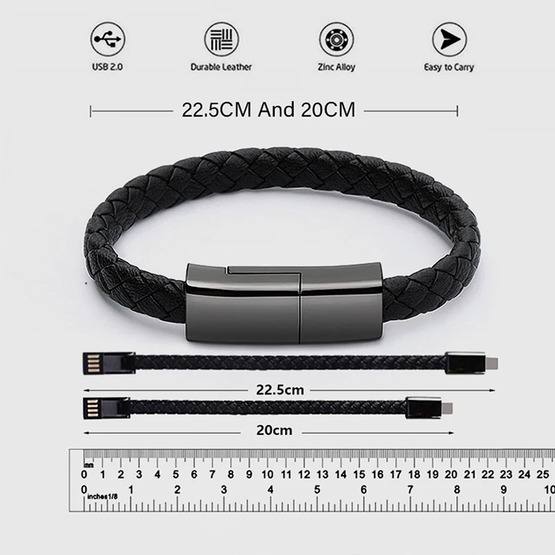Спортивный браслет USB C Micro 8-контактный кабель для зарядки телефона и быстрой iPhone