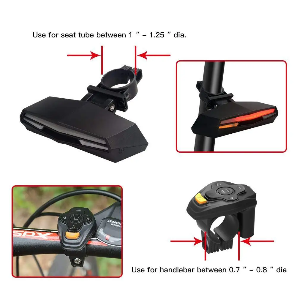 

USB Smart Bike Taillight Safety Warning Bicycle Turning Signal Tail Light Remote Control LED Lamp USB Rechargeable Rear Light