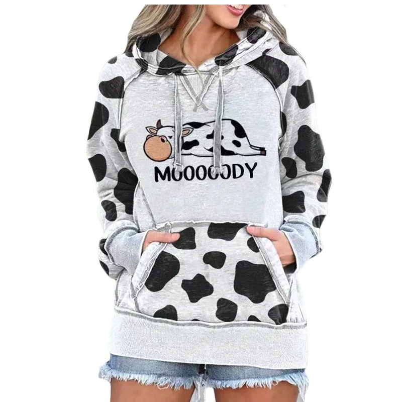 

Winter Ladies Cute Cow Element MOOOOODY Hoodies Women Causal Lovely Cartoon Pullover Loose Sweatshirts