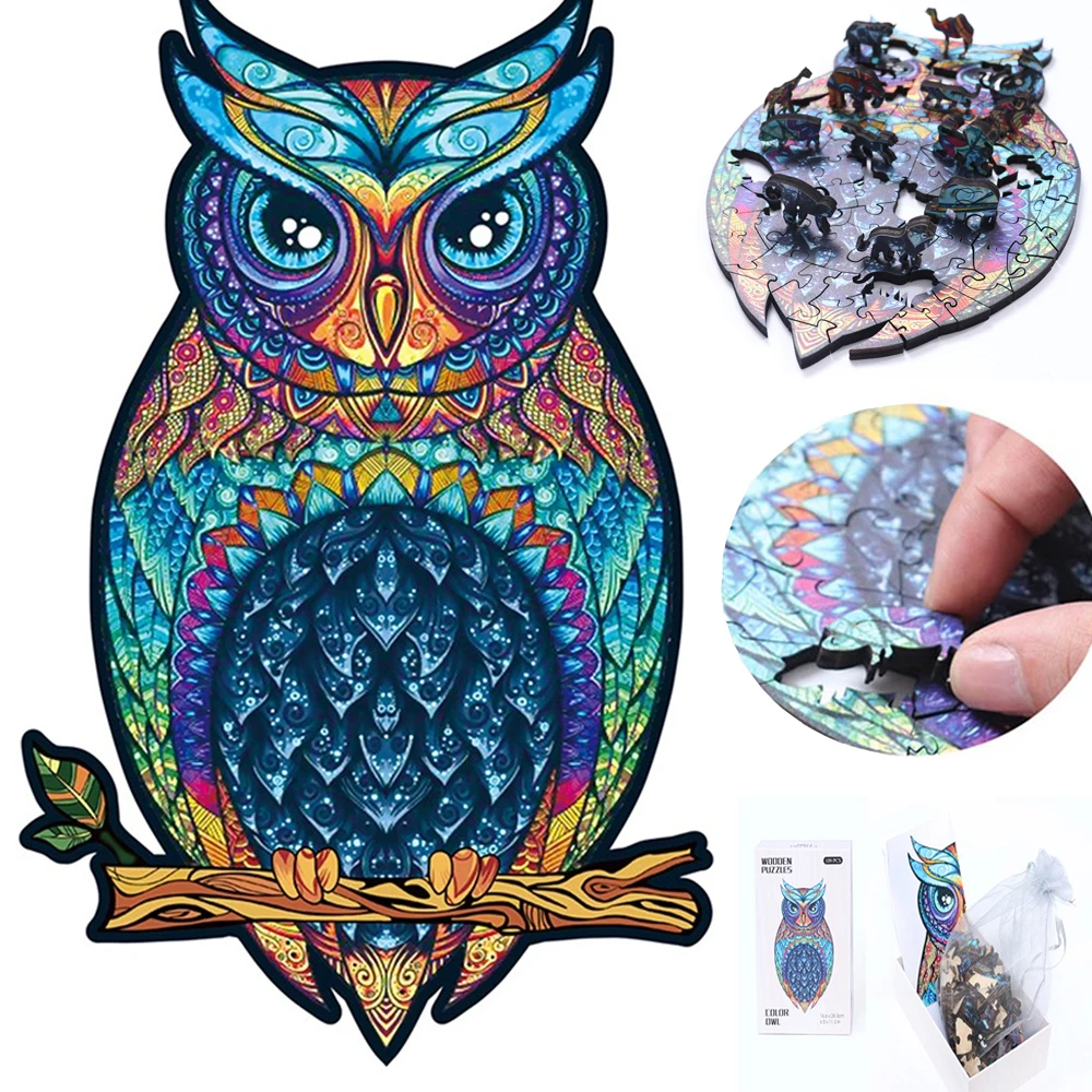 

187Pcs Unique Wooden Animal Jigsaw Puzzles Mysterious Owl 3D Puzzle For Adults Kids Educational Puzzle Fabulous Interactive Gift