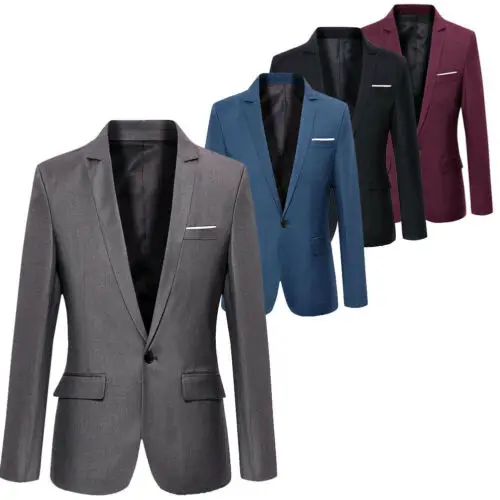 Модный Мужской приталенный пиджак на одной пуговице деловое пальто повседневная