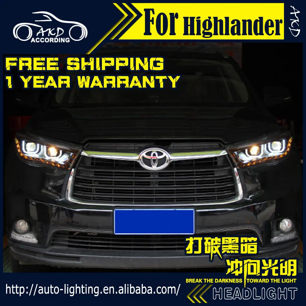 AKD автостайлинг фары Toyota Highlander 2015-2016 светодиодная… для Kluger DRL H7 D2H Hid опция