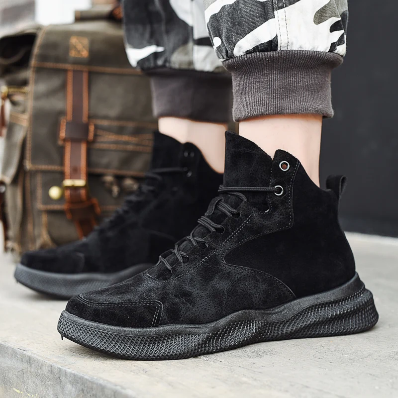 Зимние мужские высокие кожаные ботинки новая крутая весенняя обувь удобные