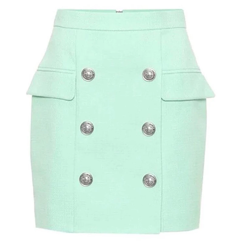 

HIGH STREET 2021 Newest Designer Skirt Women's Lion Buttons Double Breasted Mini Skirt