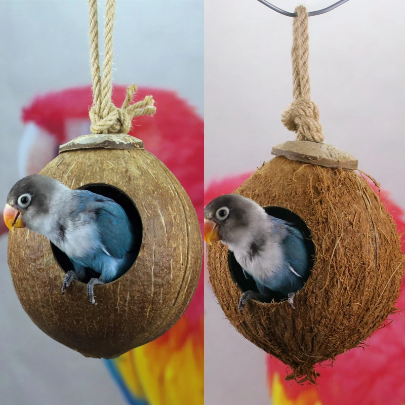 

Parrot Coconut Shell Cages Bird House Nesting Feeder Parakeet Birds Squirrel Hamster Natural House Cage Pet Breed Decoration