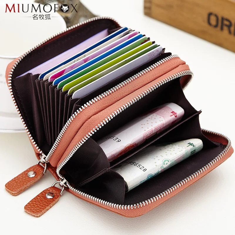 

Men's leather organ wallet new multi-function multi-digit card bag cowhide double zipper coin purse unisex wallet Christmas gift