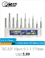 XCAN 10 шт. 0,5-3,175 мм твердосплавная Концевая фреза для печатной платы Гравировальный фрезерный бит фрезерный станок