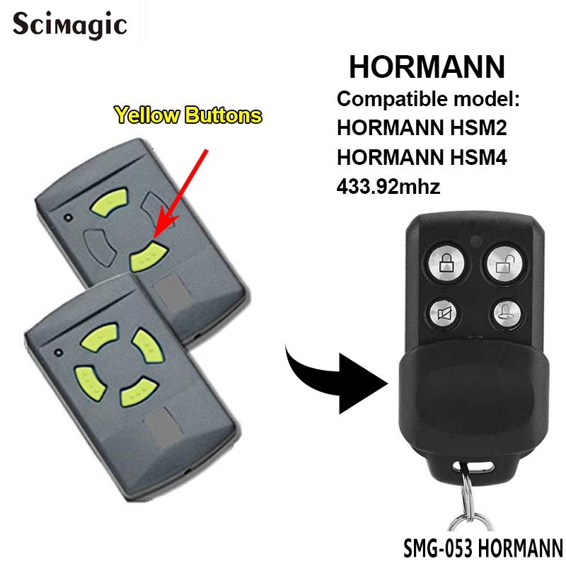 

Пульт дистанционного управления для гаражных дверей HORMANN HSM2 HSM4 с желтыми кнопками, 433,92 МГц, передатчик с фиксированным кодом
