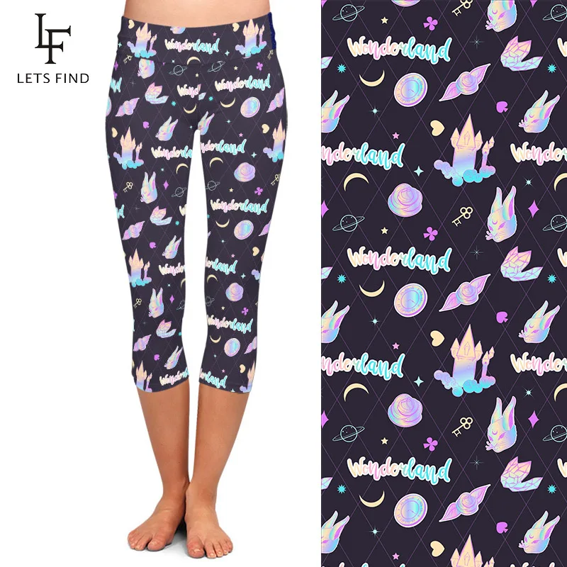 LETSFIND Summer Fashion Castle Print Women Plus Size Elastic Capri Leggings New High Waist Soft Silm Fitness Mid-Calf | Женская одежда