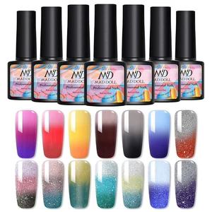 MAD DOLL 1 бутылка 8 мл меняющий цвет УФ Гель-лак блестки термальный гель для ногтей отмачиваемый Гель-лак для нейл-арта лак 14 цветов