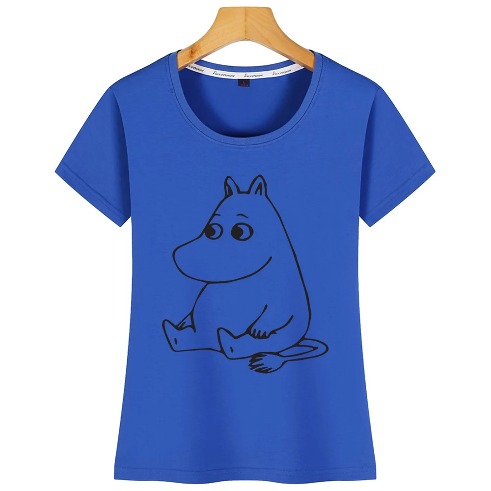 Топы футболка женская Муми-тролль мультяшный принт забавная хлопок повседневная