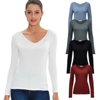 2021 new modal women t shirt casual solid stretchy long sleeve basic undershirt spring autumn shirt top female clothing