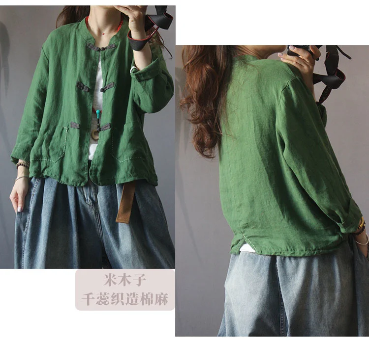 

QING MO Vintage Solid Linen Coat Women 2021 Autumn New Female Linen Coat Fashion Casual Ladies Coat Orange Green Purple QYF324A