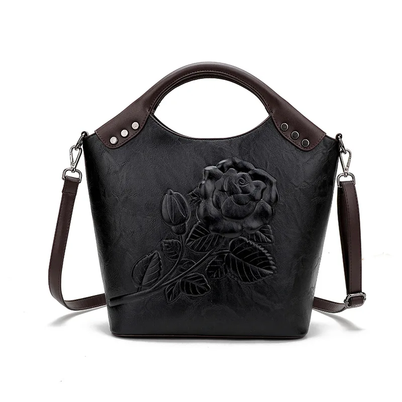 

2021 new European and American style national style women's bag fashion mommy embossed portable shoulder diagonal bag