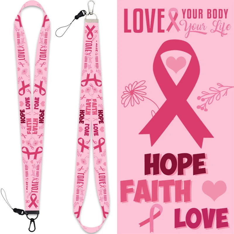 

Breast Cancer Awareness Pattern Detachable Mobile Phone Straps Multi-function Neck Lanyards For Couples Keys ID Badge Webbing