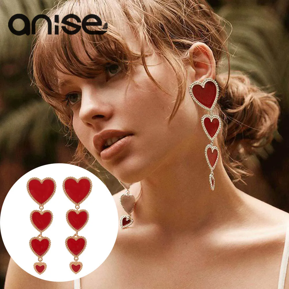 Женские серьги-подвески в виде красного сердца с кисточками | Украшения и