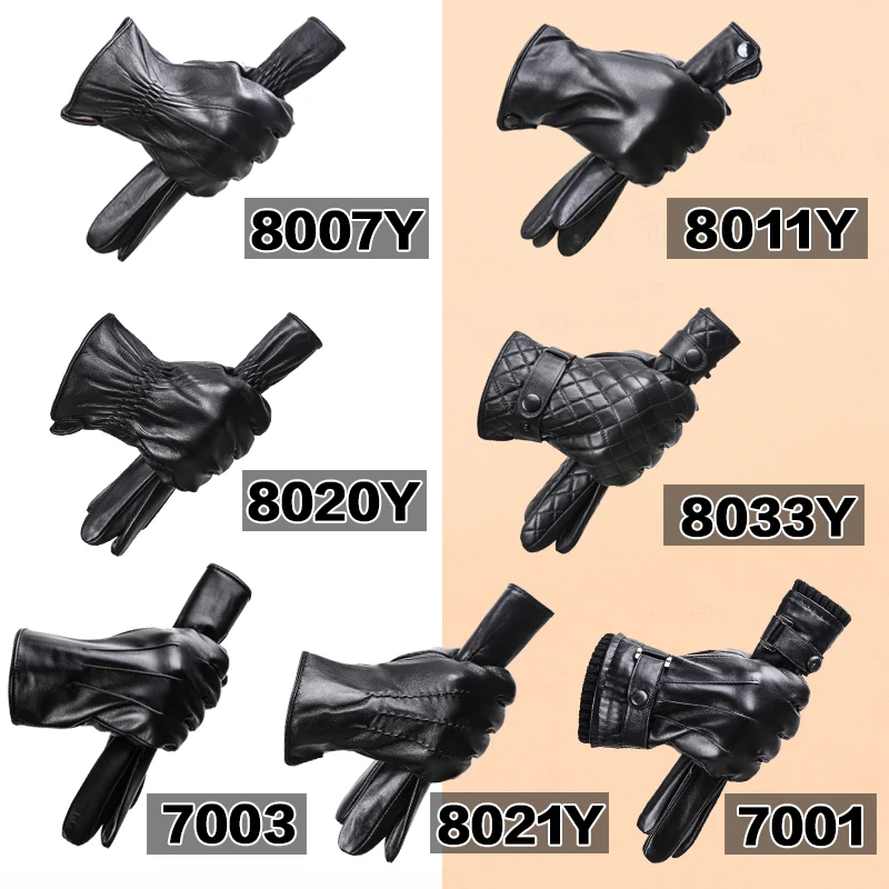 Брендовые мужские перчатки из овчины разных стилей черные кожаные сохраняющие