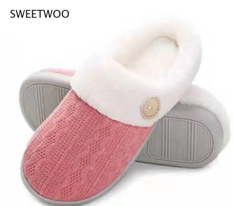 

Couple men and women cotton warm slippers soft plush non-slip leisure large size indoor shoes winter home bathroom