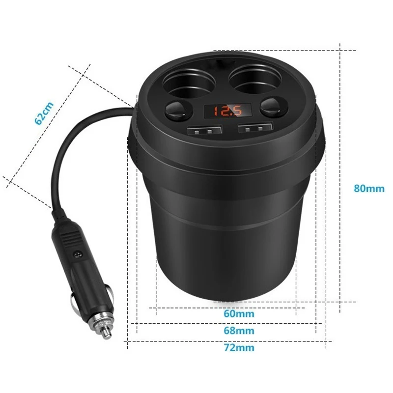 Автомобильное зарядное устройство 2 USB чашки разъем питания адаптер