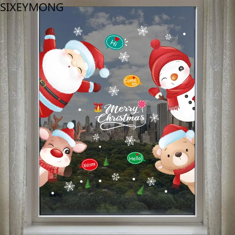

New Christmas Wall Stickers Bedroom Living Room Removable Santa Claus House Bedroom Living Room Christmas Stickers