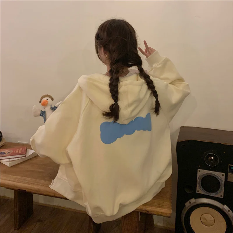

American Retro Hiphop Cardigan Sweater Women's Spring and Autumn Thin Ins Loose Bf Idle Style Chic Hooded Jacket Rac
