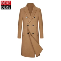 men office double sided wool blend overcoat double breasted slim woolen trench coat autumn winter multi pockets casual outerwear
