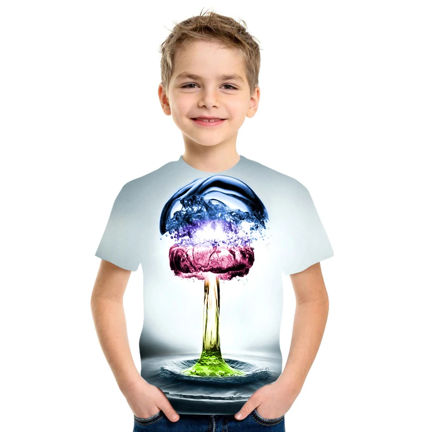 

2021 Cute 3D Multiple Colour Tshirt Kids Clothes Summer Short Printed Water Drop T-Shirt Boys Streetwear Teenager Children Tops
