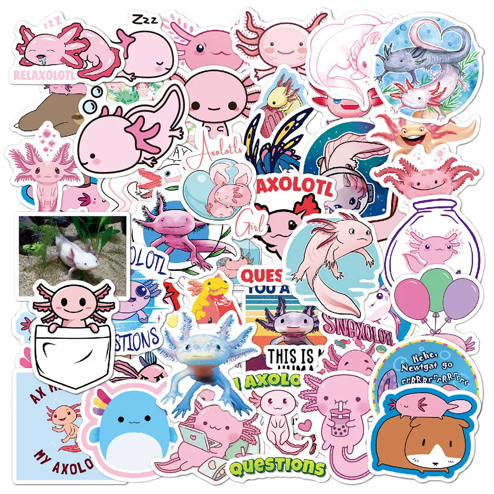 103050100pcs cute animal axolotl graffiti stickers cartoon decals water bottle laptop fridge scrapbook diary sticker kids toy free global shipping