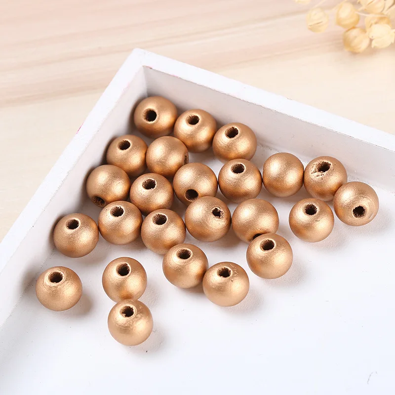 Gold DIY 100 шт деревянные бусины Круглые бусины для изготовления ювелирных изделий из натурального дерева 8 мм/10 мм/12 мм посеребренные бусины стиль - Цвет: Gold