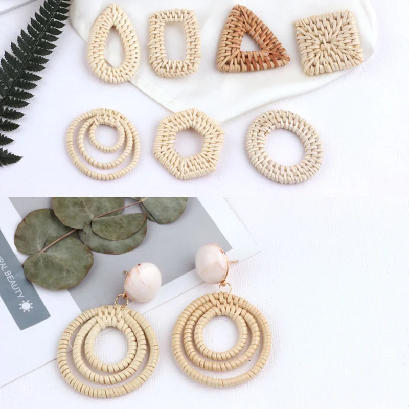 2 шт Ретро преувеличенные геометрические капли воды Бамбук и ротанга тканые