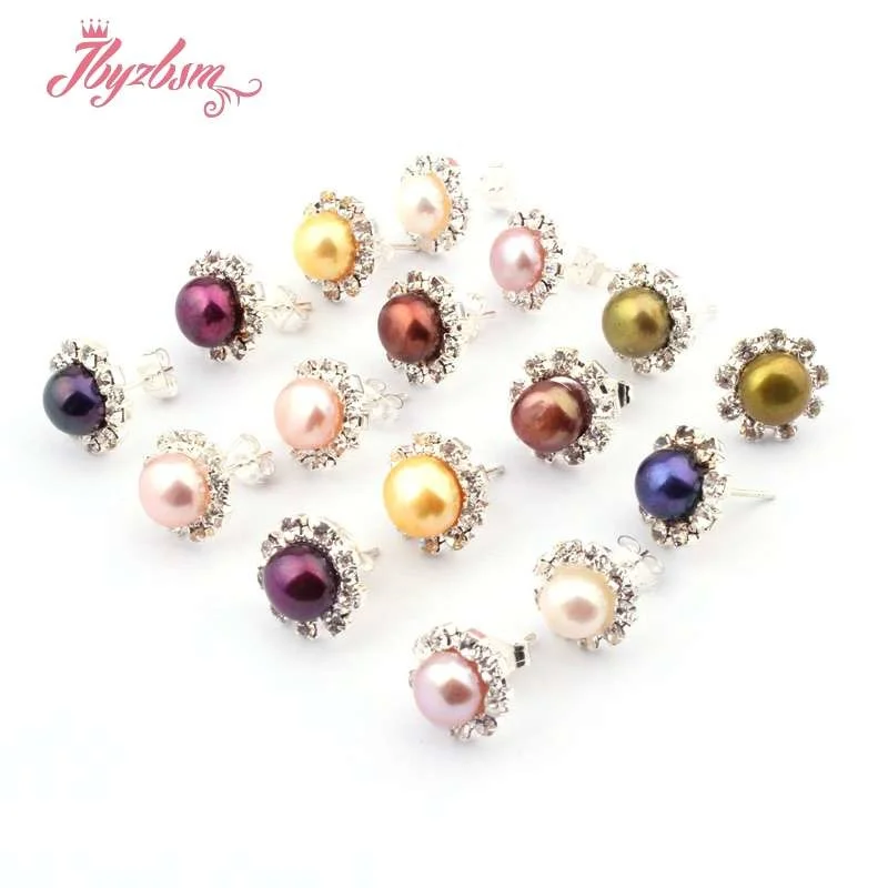 7 мм натуральный пресноводный жемчуг камень бусины серебряные шпильки модные