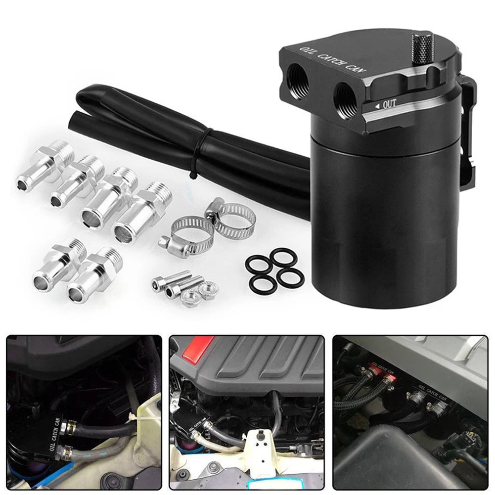 

Aluminum Oil Breather Catch Can Baffled Petrol Diesel Turbo Tank Reservoir Filter Kits 300mL with 10/14mm Fittings
