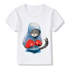 Детская летняя суперкрутая забавная футболка с рисунком боксерской кошки и атаки, повседневные топы для маленьких мальчиков и девочек, футболка, детская одежда
