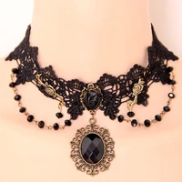retro gothic black crystal lace girls clavicle necklace dark queen fashion versatile jewelry