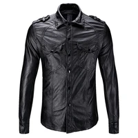 2020 new mens motorcycle leather shirt black slim youth casual leather jacket chaqueta de cuero para hombre coat men